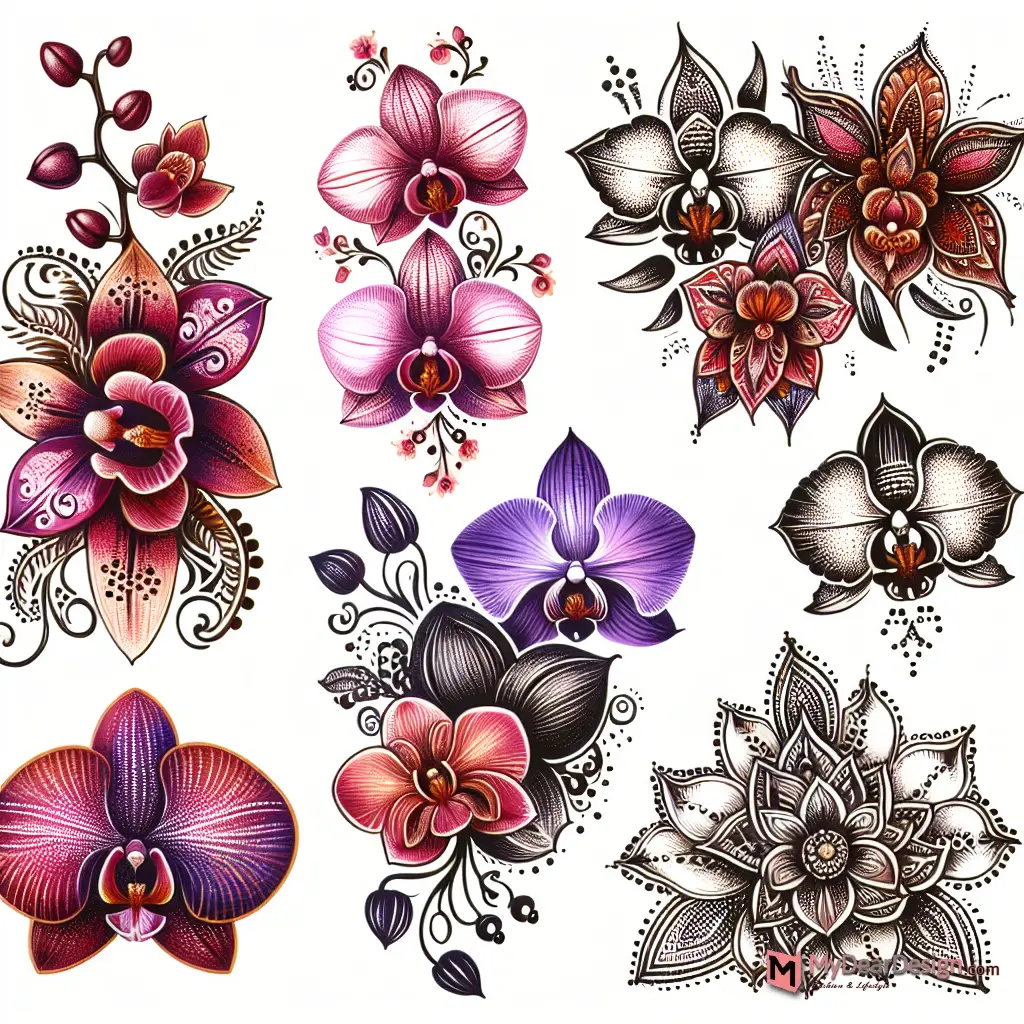 Orchid Flower Mehndi Design Variations