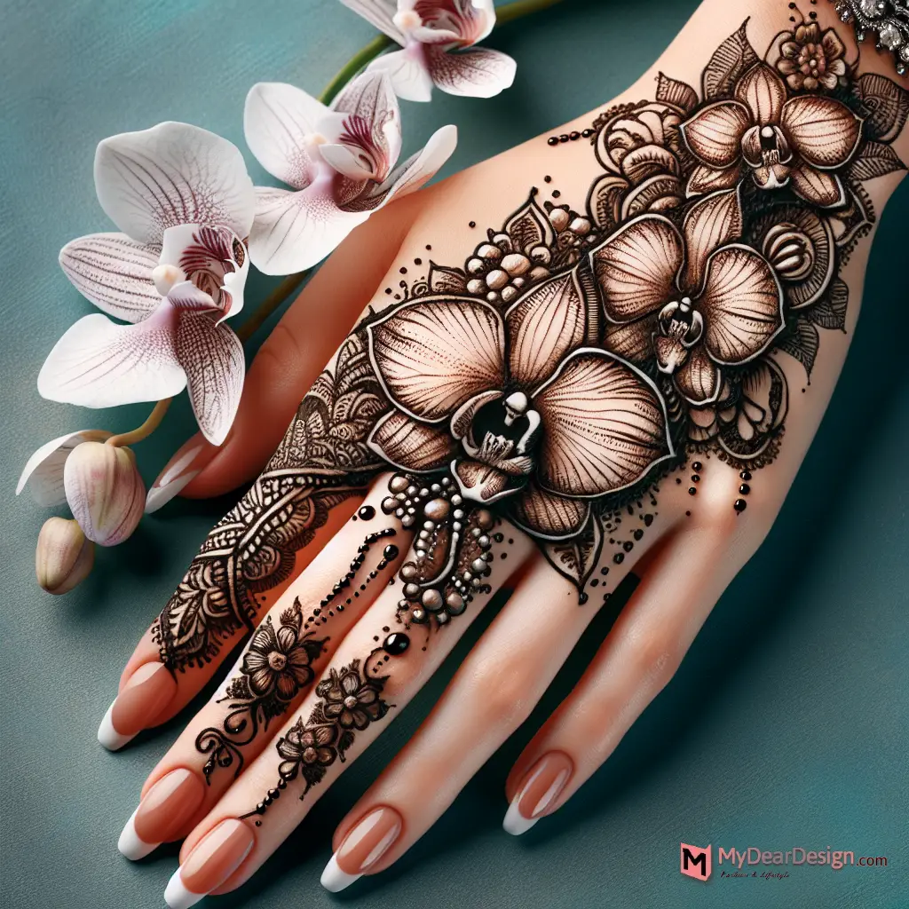 Orchid Flower Mehndi Design Charm