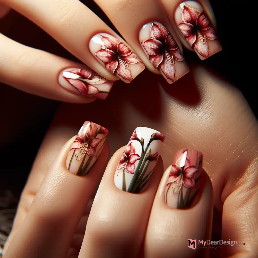 Amaryllis-inspired Nail Art