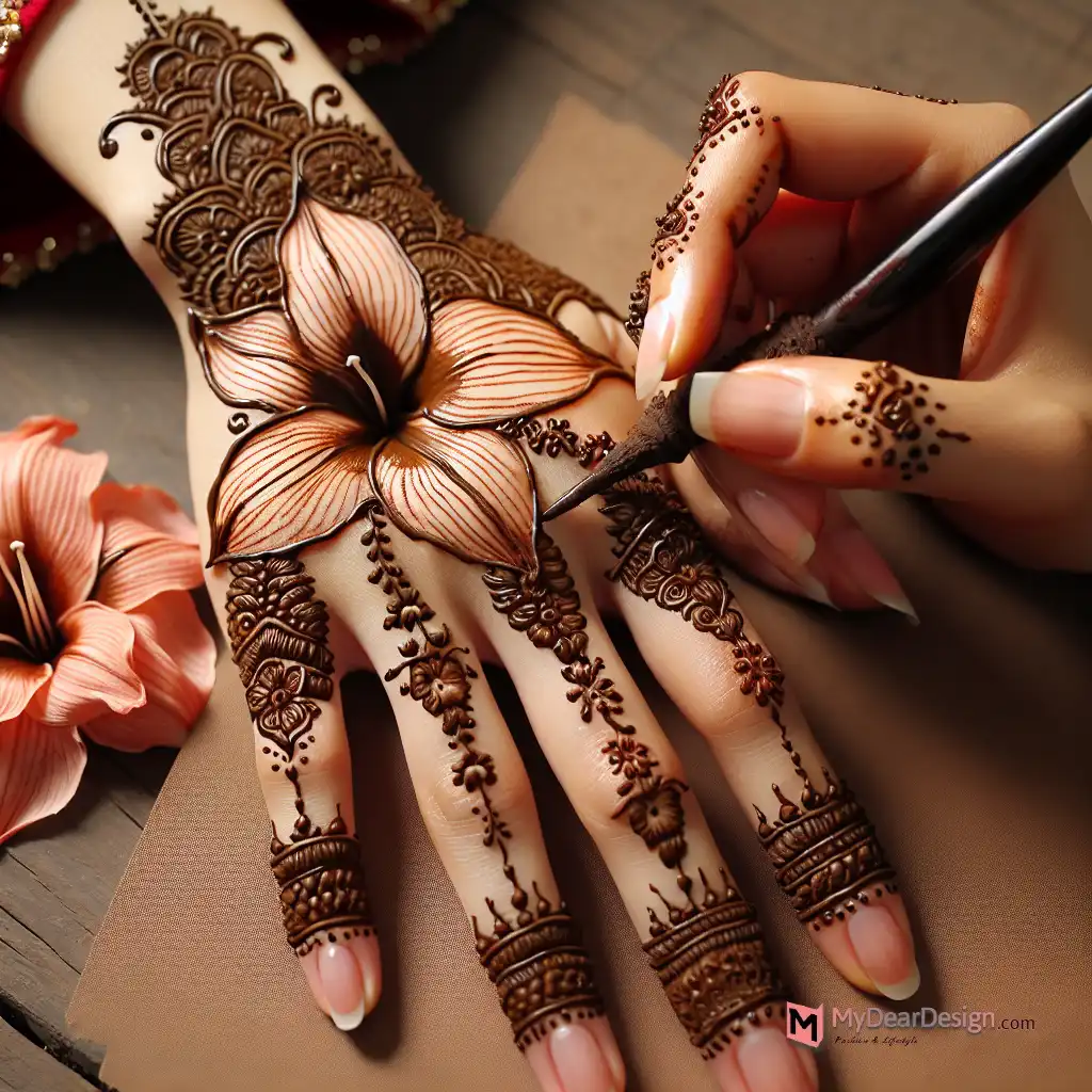 Amaryllis flower mehndi motif