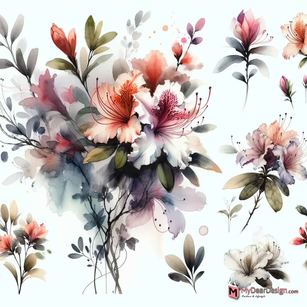 Watercolor Azalea Design Elements