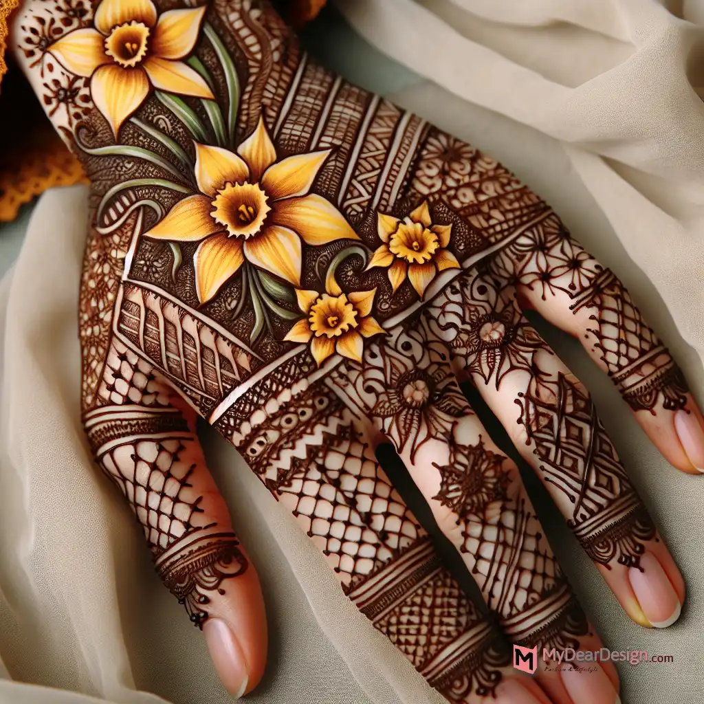 Moroccan Daffodil Lattice Mehndi Designs