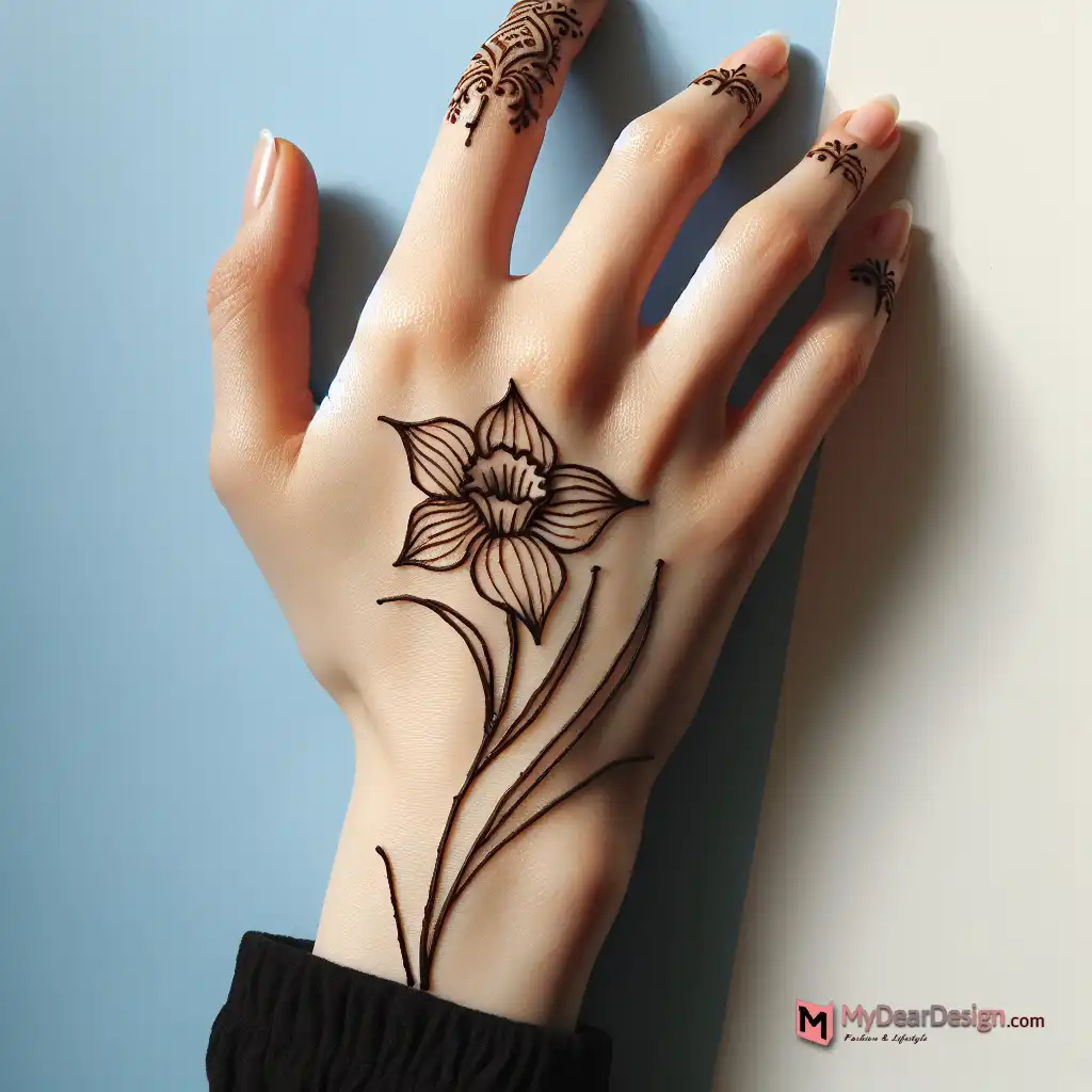 Minimalist Daffodil Outline Mehndi Design