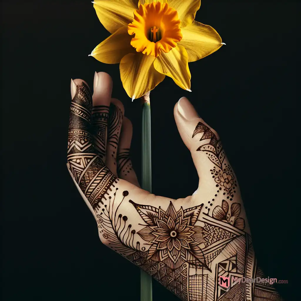 Daffodil and Geometric Mehndi Design