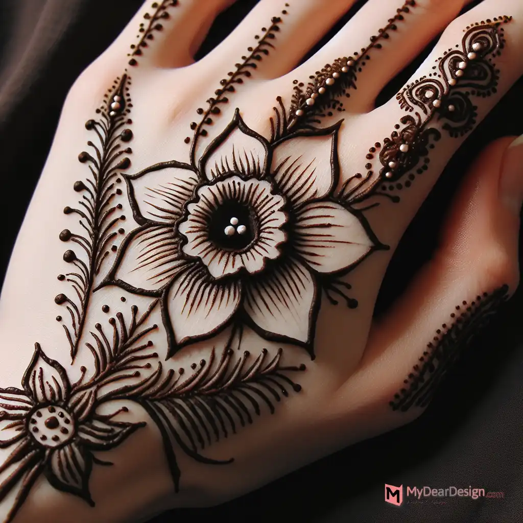 Single Daffodil Motif Mehndi Designs