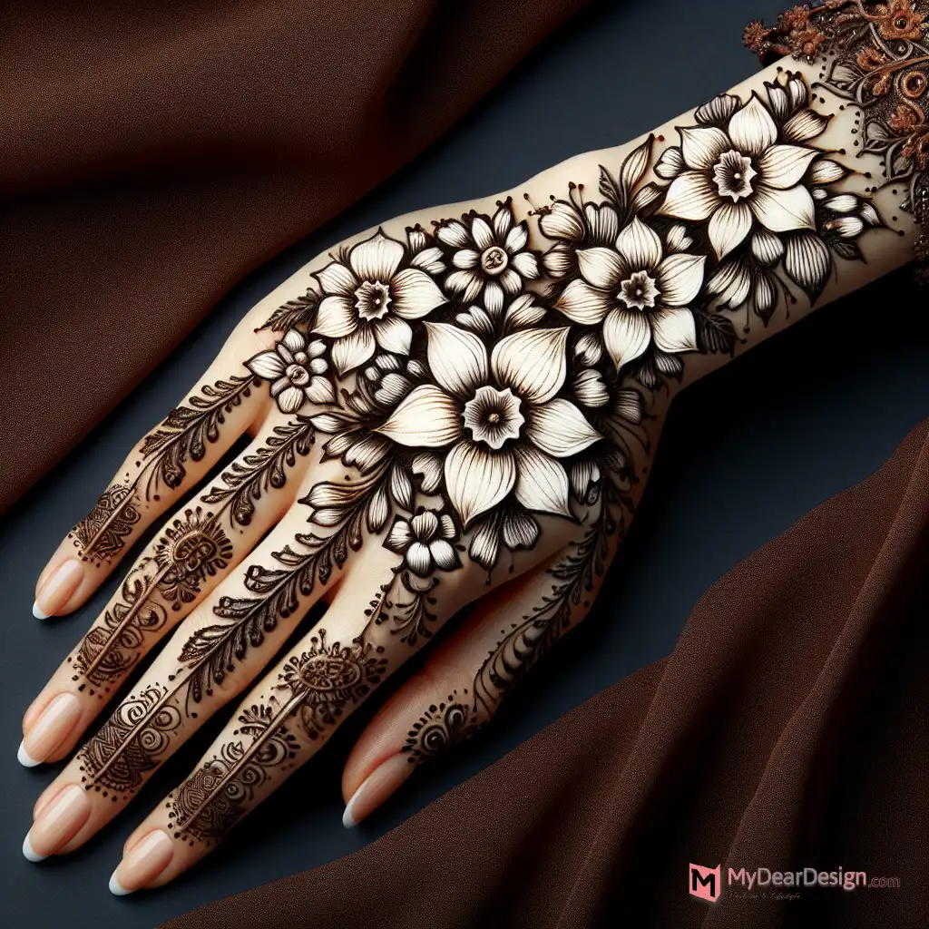 Asymmetrical Daffodil Mehndi Design