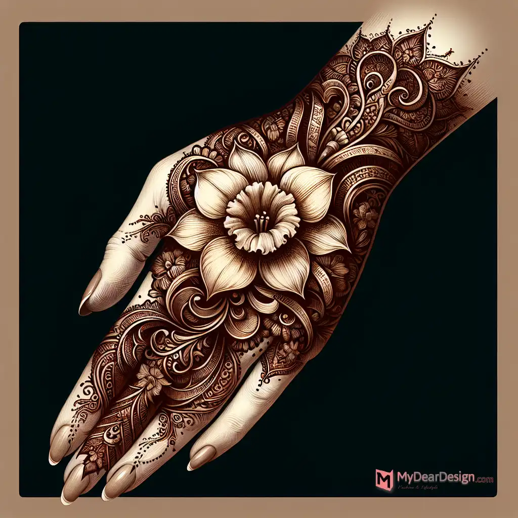 Classic Arabic Daffodil Mehndi Design