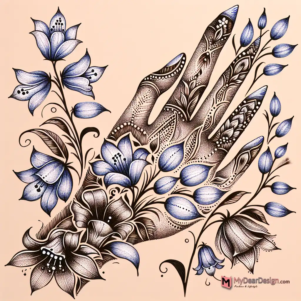 Bluebell Flower Mehndi Design with Dotwork