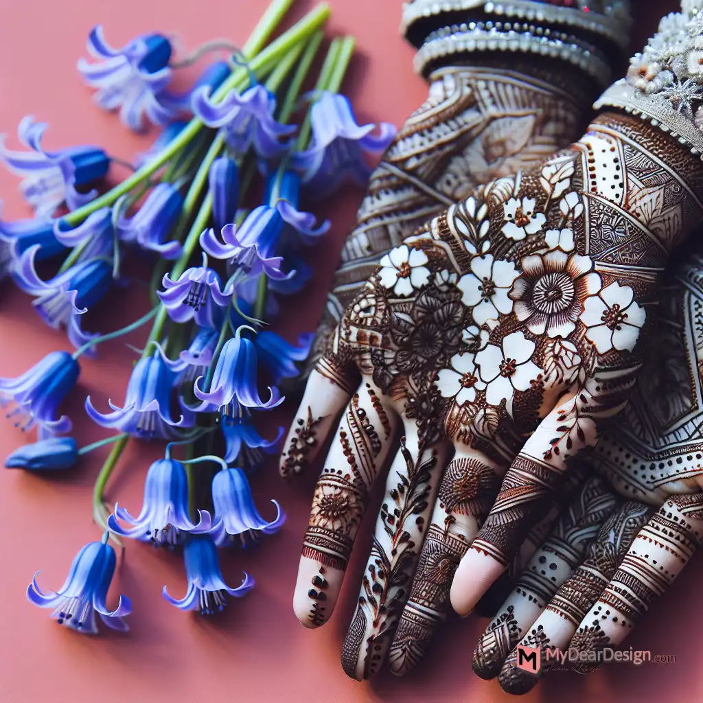 Bluebell Flower Mehndi Design for Bridal Look