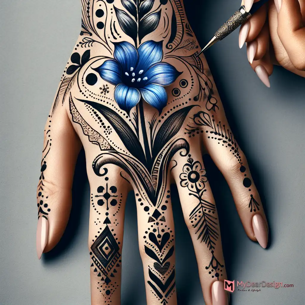 Bluebell Flower Mehndi Design with Modern Twist