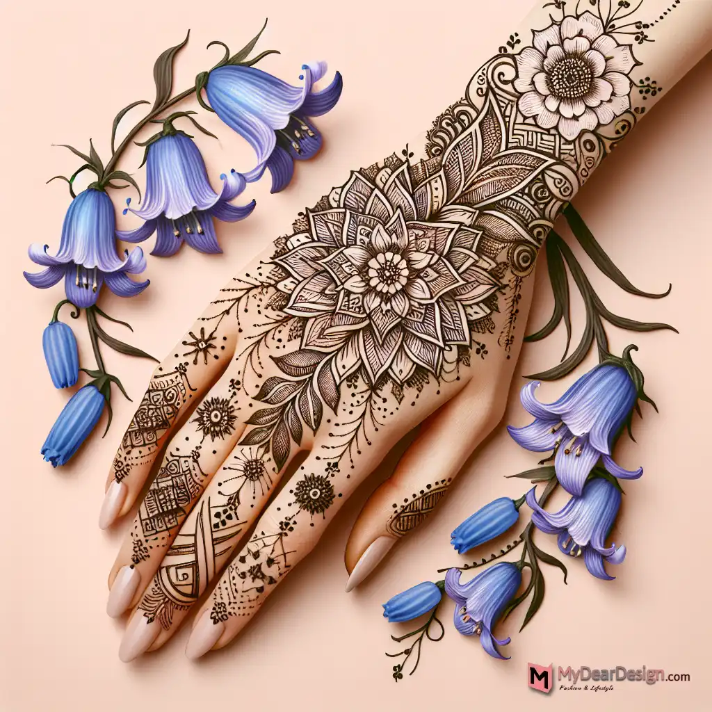 Bluebell Flower Mehndi Design with Mandala Elements