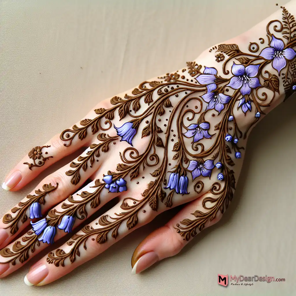 Bluebell Flower Mehndi Design with Vine Work