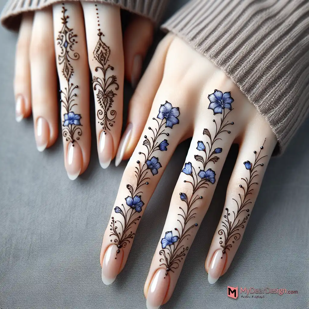 Bluebell Flower Mehndi Design for Fingers