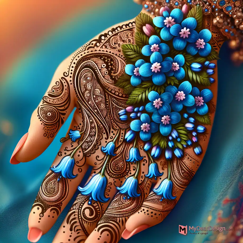 Bluebell Flower Mehndi Design with Paisley Patterns