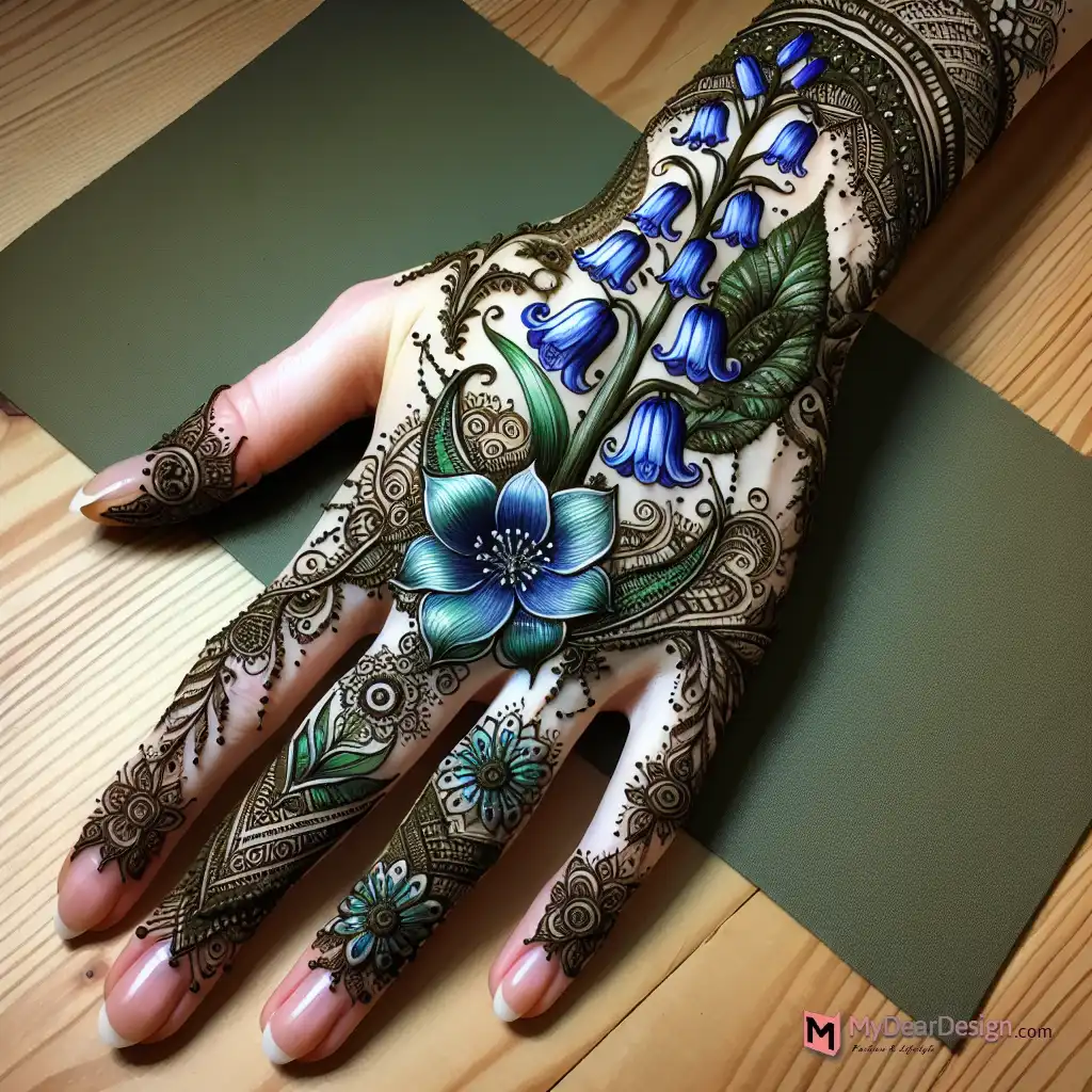 Bluebell Flower Mehndi Design for Back Hand