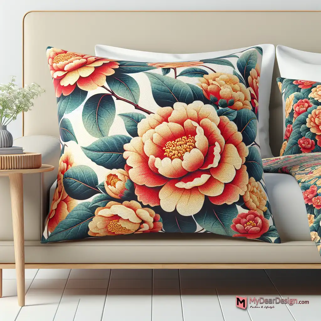 Camellia floral accent pillow