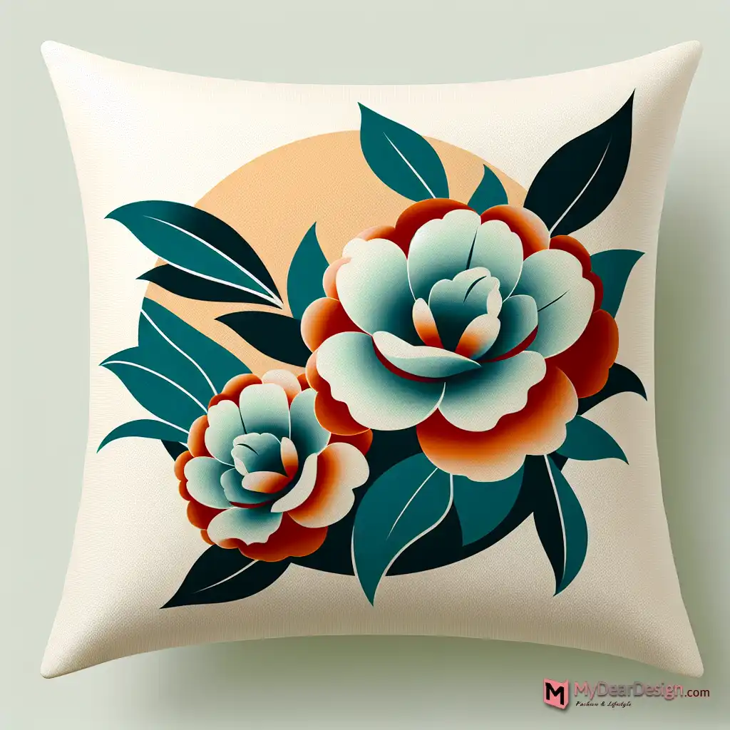 Camellia floral motif pillow