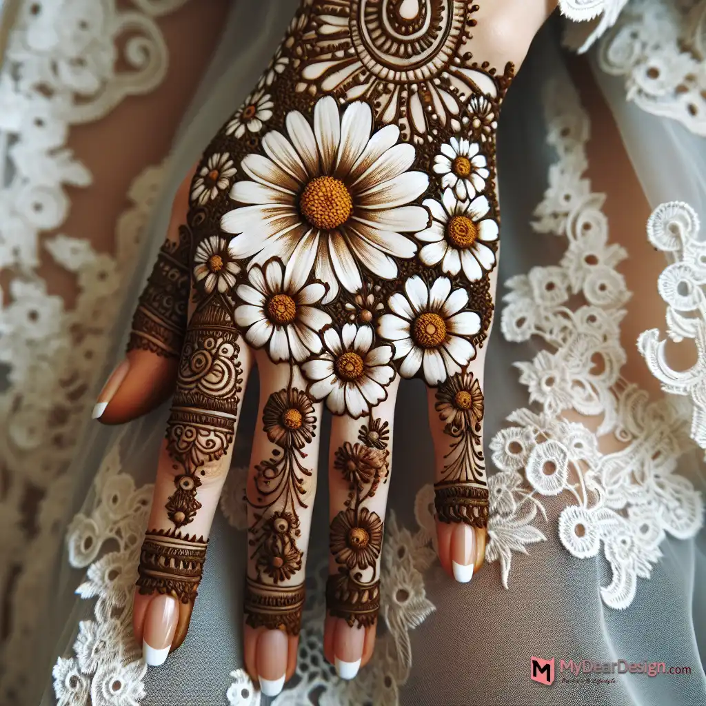 Adding Daisy Design In Bridal Mehndi