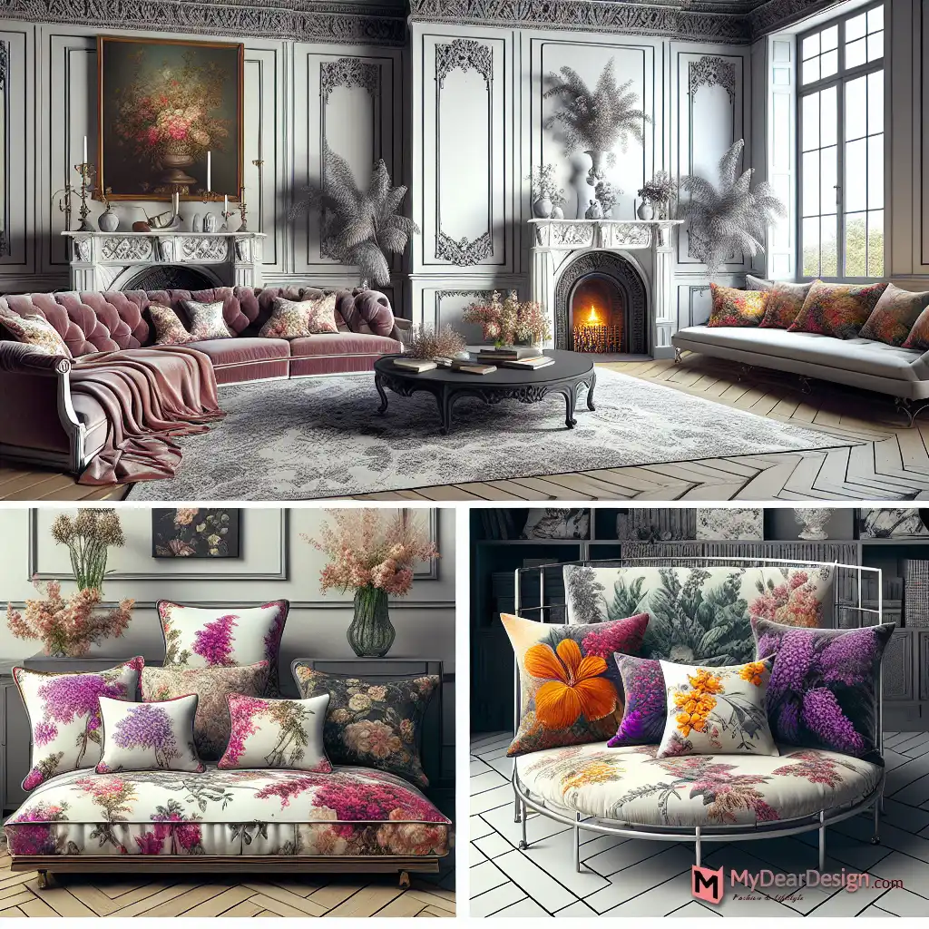 Heather Floral Pillows in Different Interiors