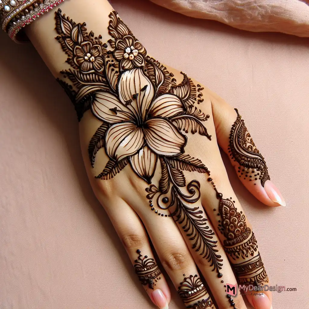 Beautiful 15 Lily Flower Mehndi Designs: How to Draw