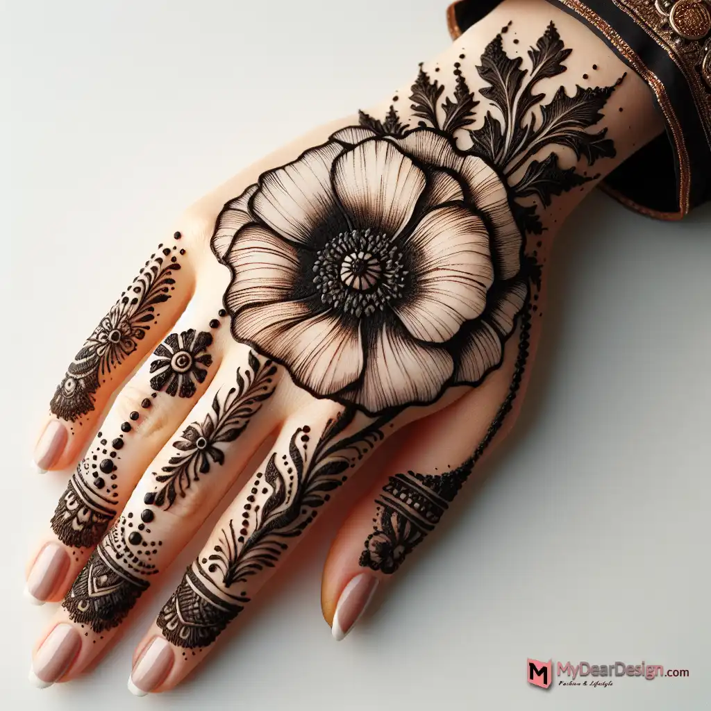 Single Poppy Bloom hand Mehndi Designs