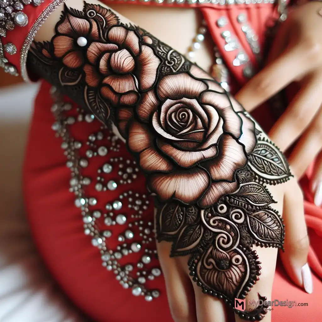 Stylish Rose Flower Mehndi Design