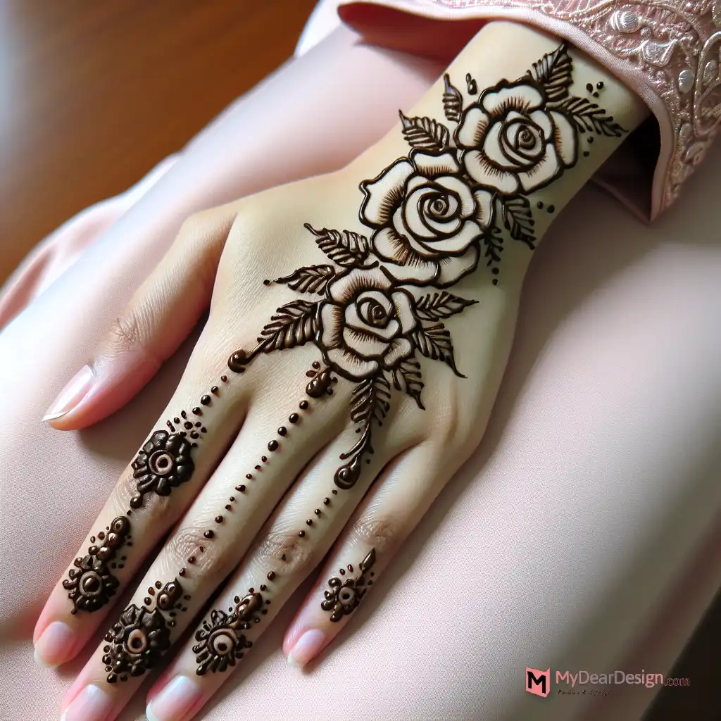 Rose Flower Mehndi Design Simple Back Hand