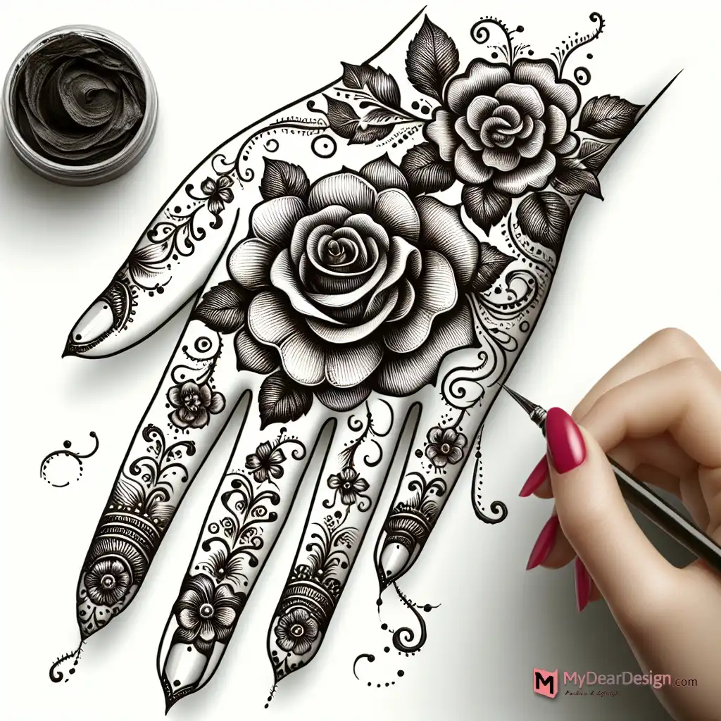 Rose Flower Mehndi Design Front Hand