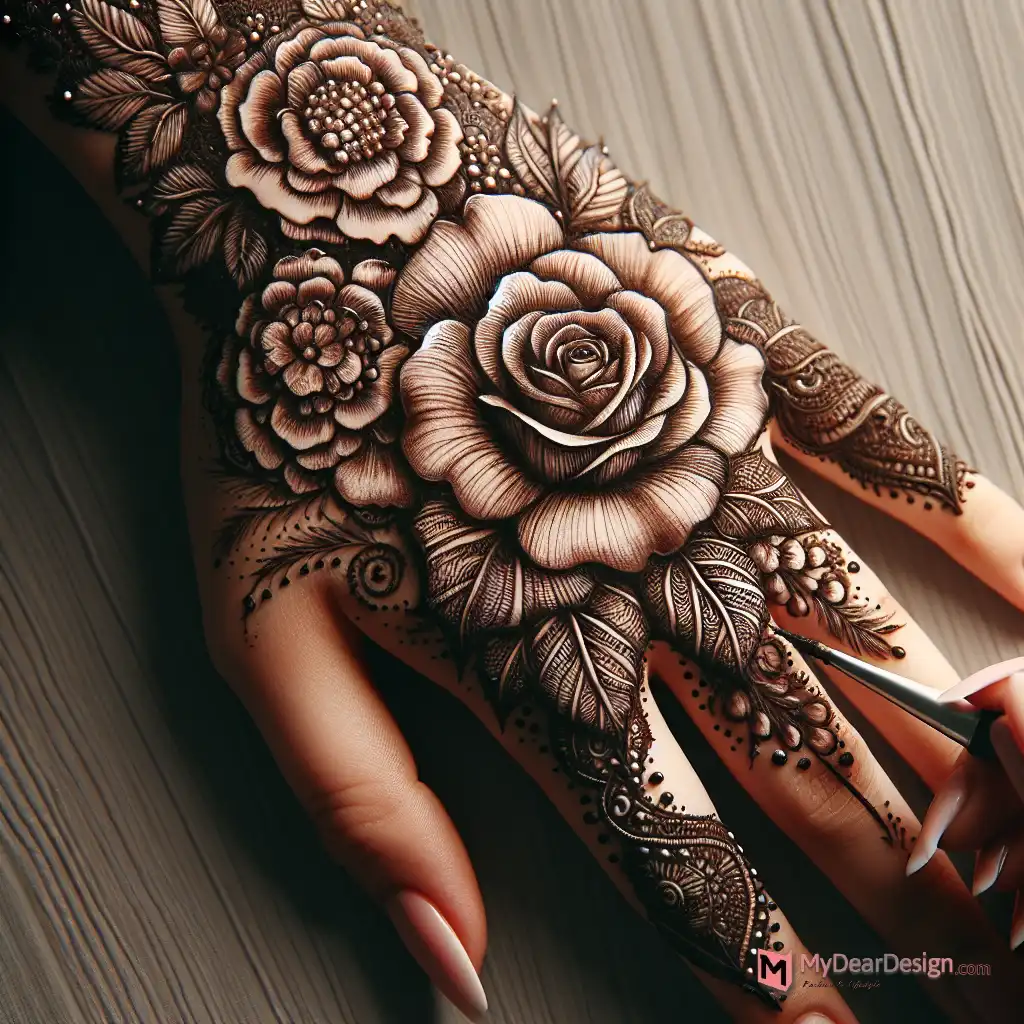 Beautiful Rose Flower Mehndi Design