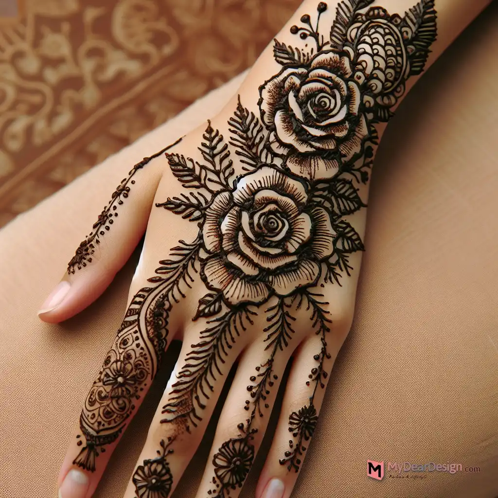 Rose Flower Mehndi Design Back Hand Simple and Beautiful