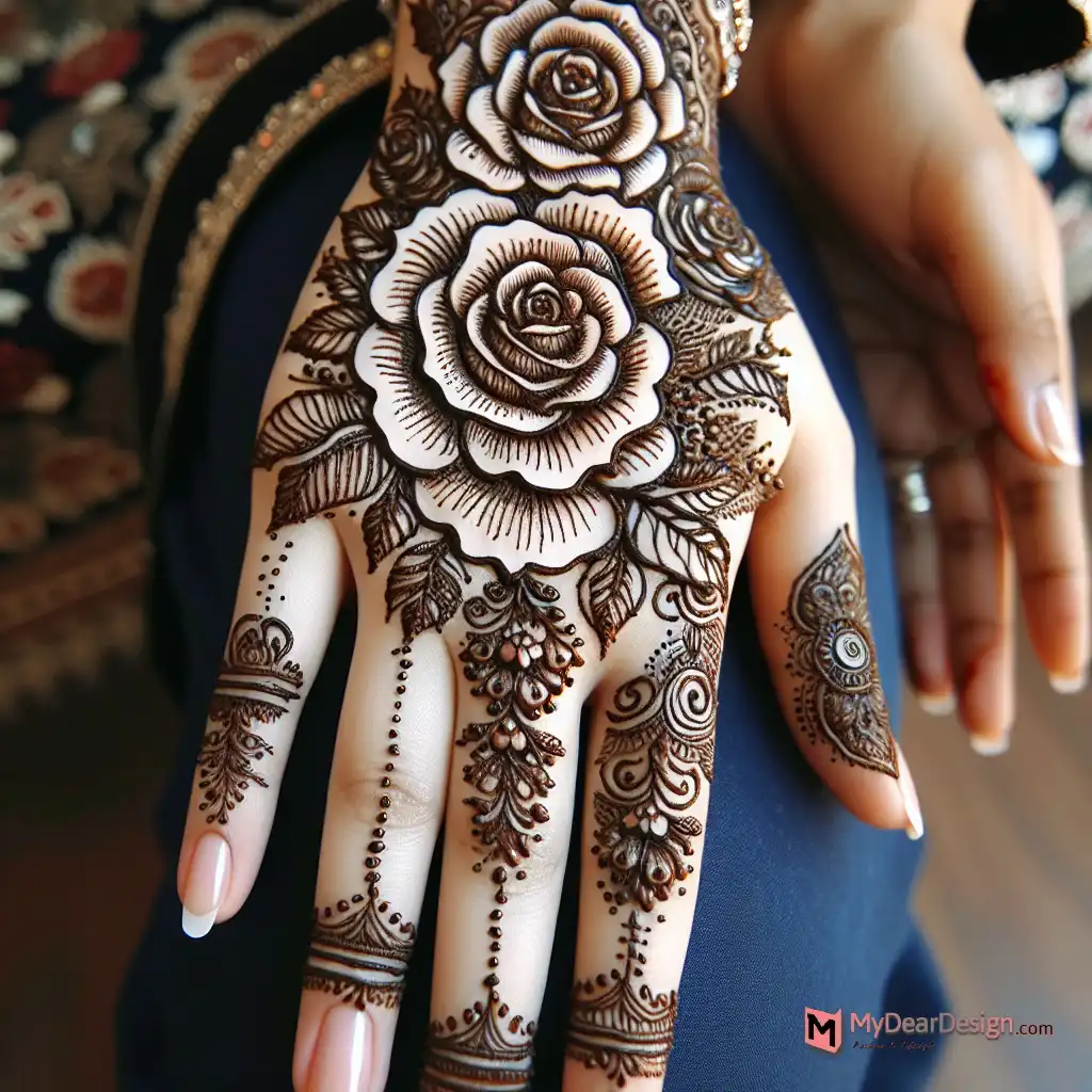 Rose Flower Mehndi Design Back Hand