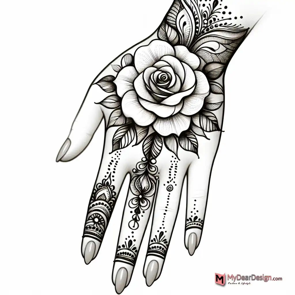 Rose Flower Mehndi Design Simple Front Hand