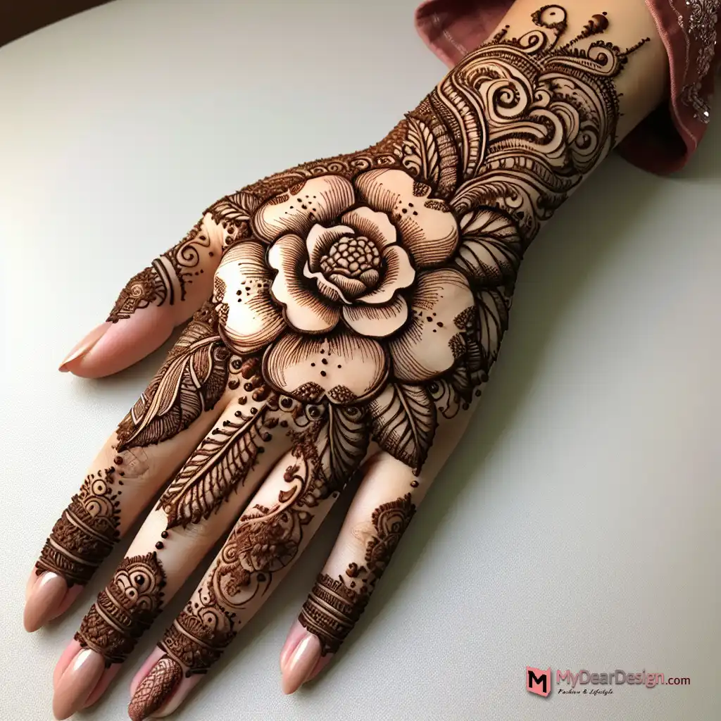 Fusion Camellia Flower Mehndi Designs