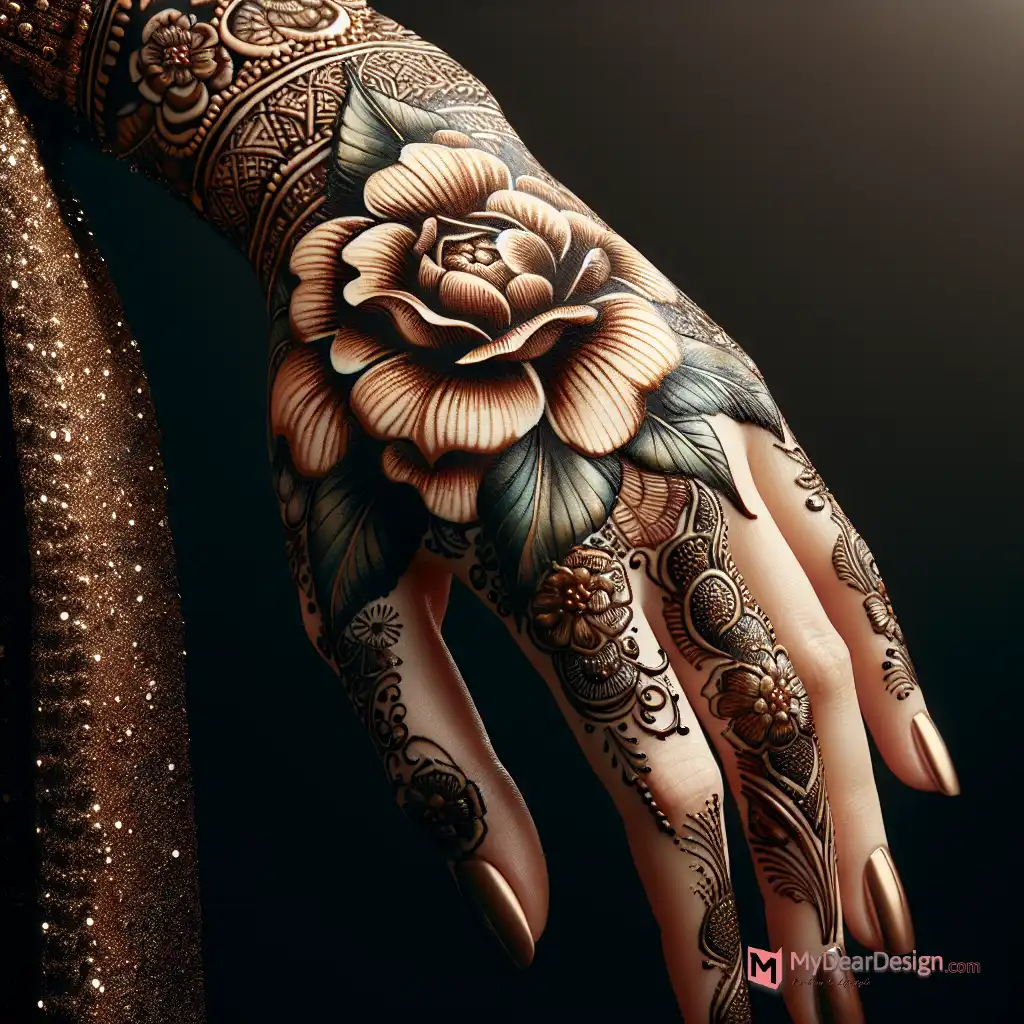 Fusion Camellia Flower Mehndi Designs