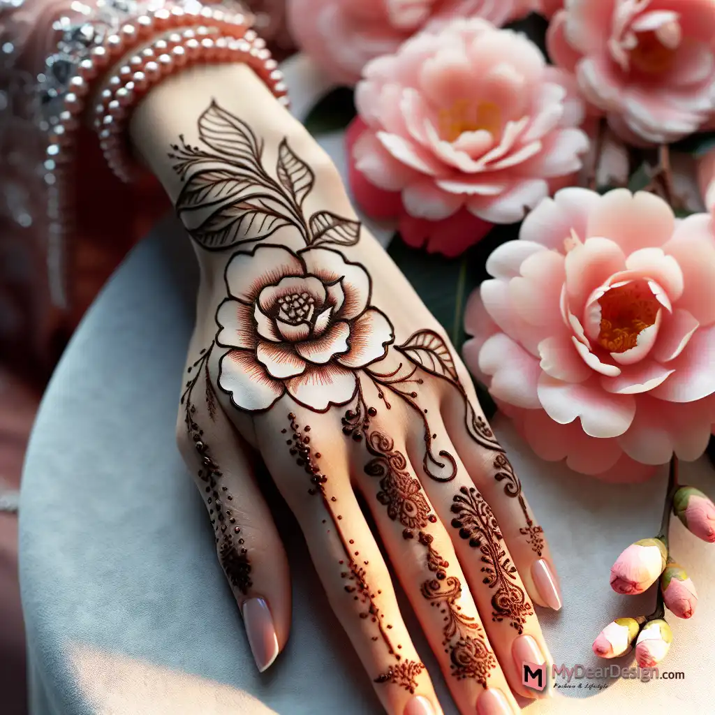 Latest New Camellia Flower Mehndi Designs