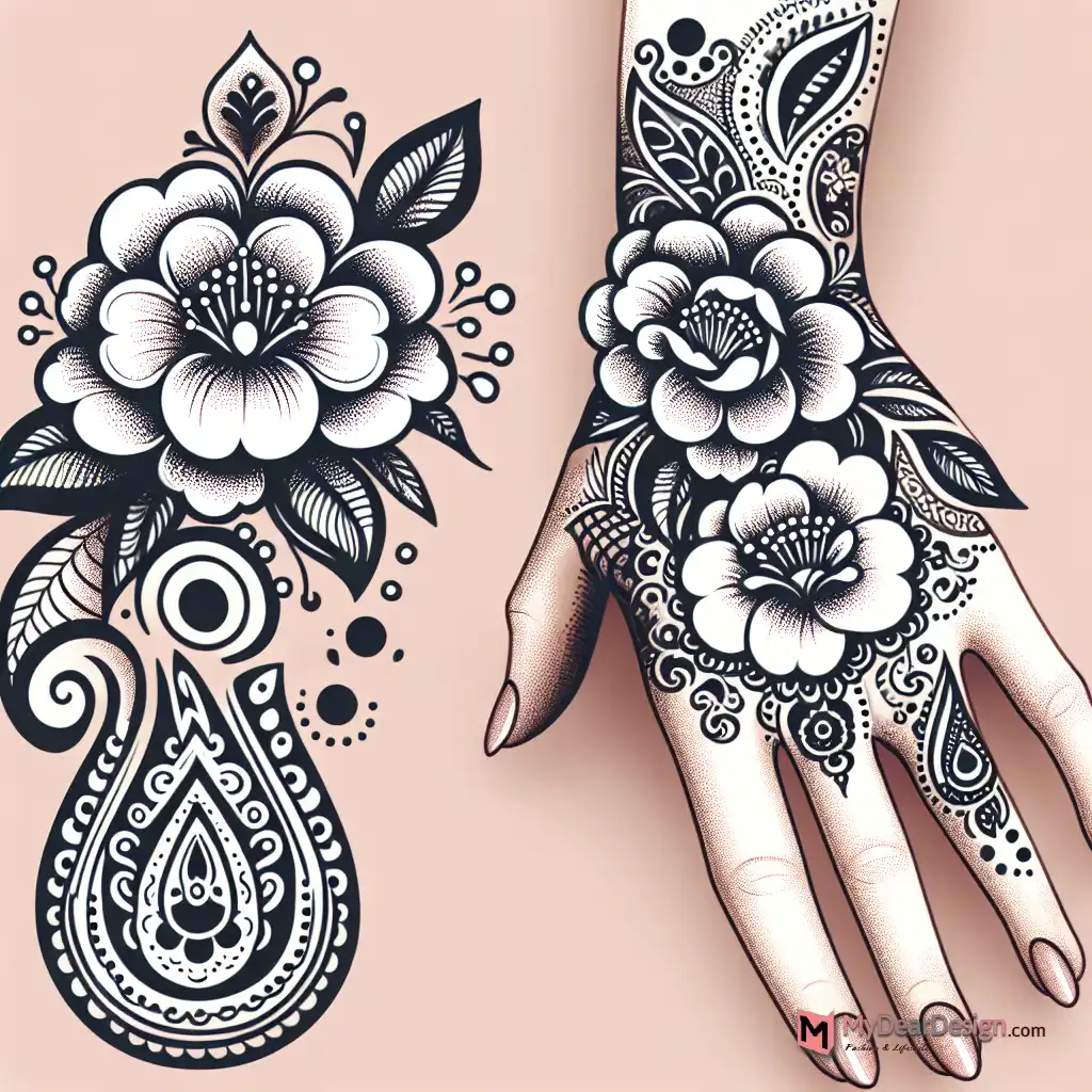 Camellia & Paisley Fusion Mehndi Designs