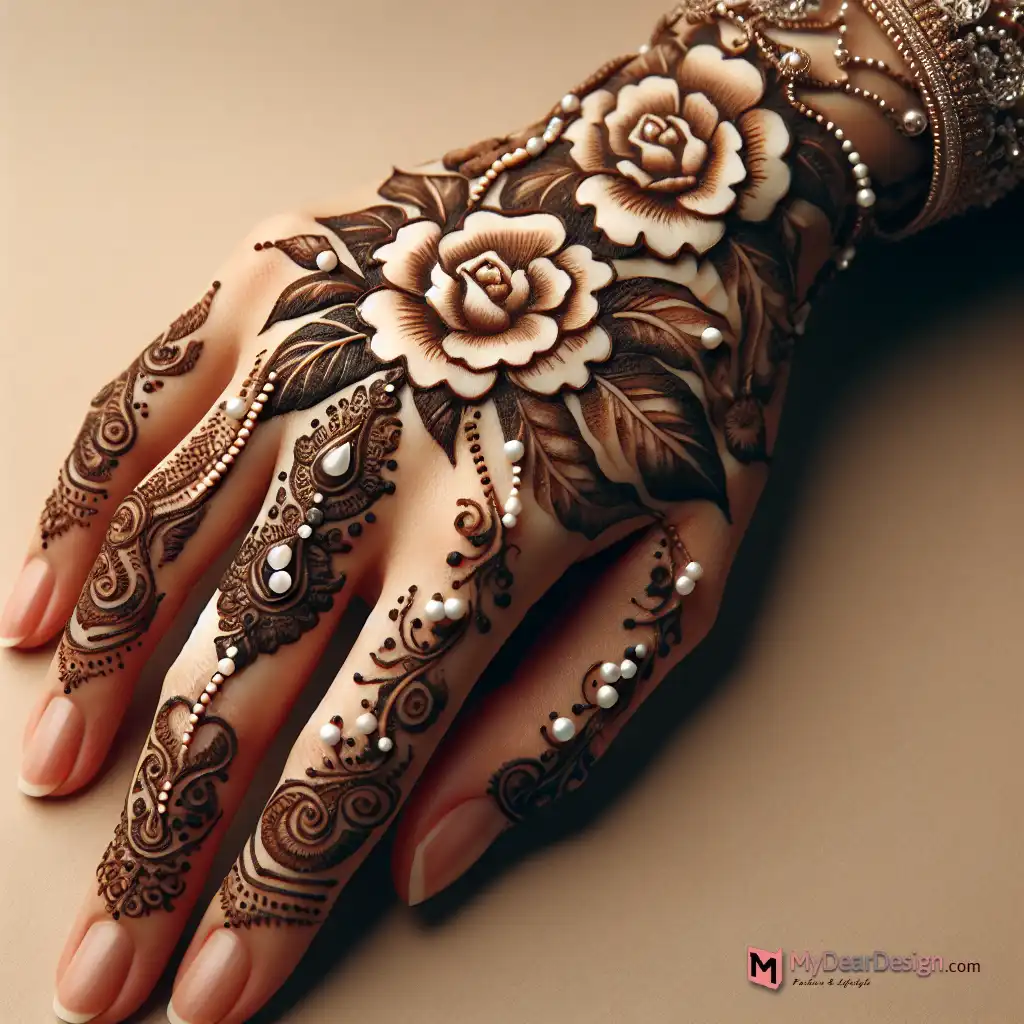 Camellia Flower Mehndi Jewelry Designs