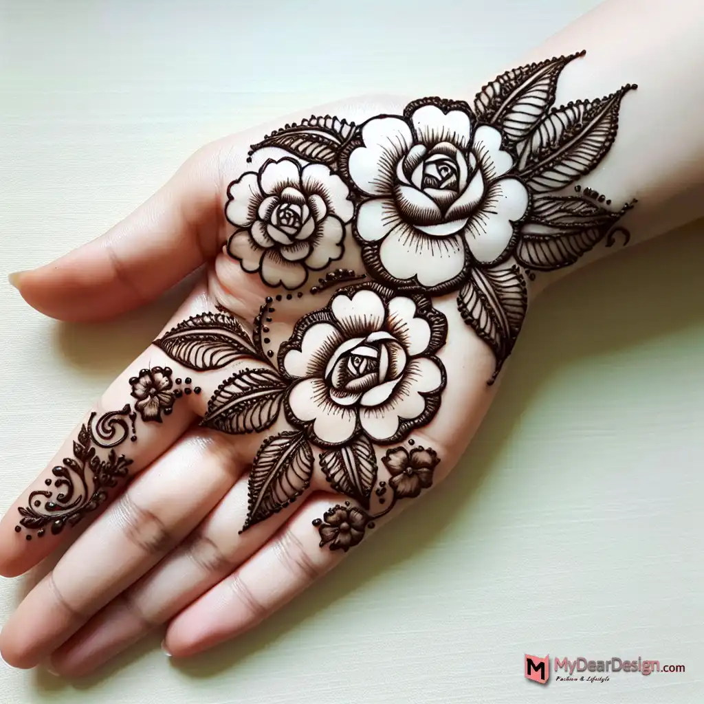 Easy Camellia Flower Mehndi Designs