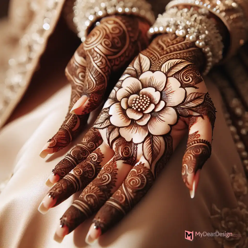 Bridal Camellia Flower Mehndi Designs