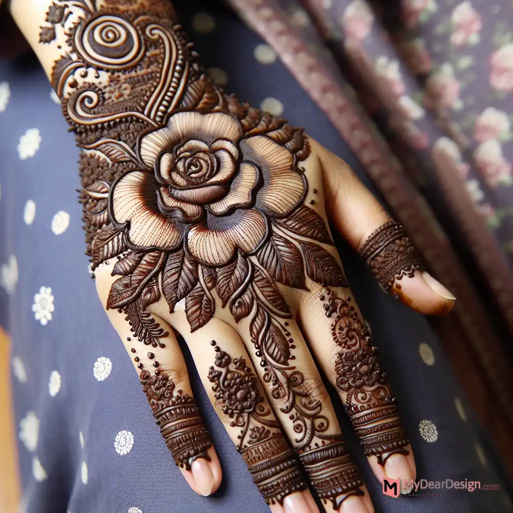 Bridal Camellia Flower Mehndi Designs