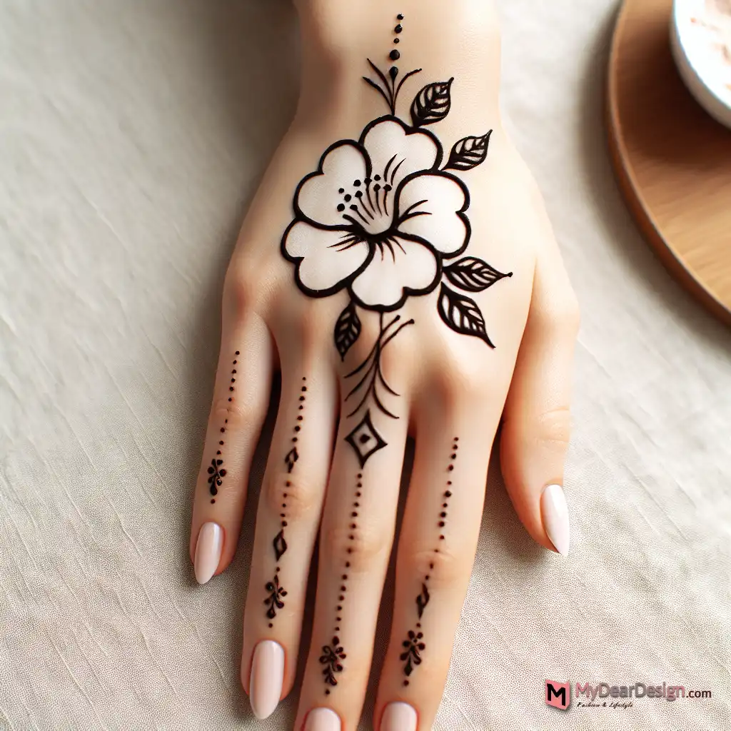 Minimalist Camellia Flower Mehndi Designs