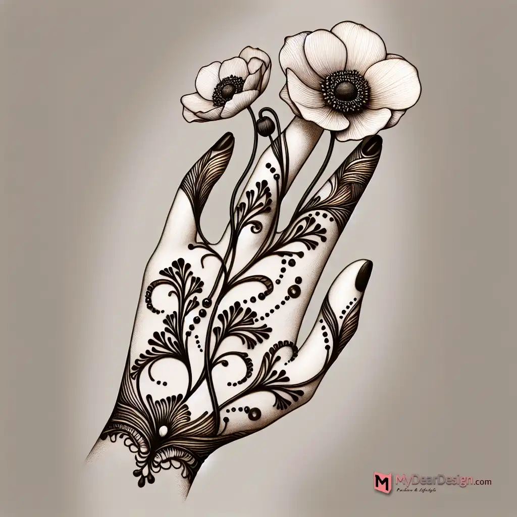 Simple Anemone Flowers Mehndi Patterns