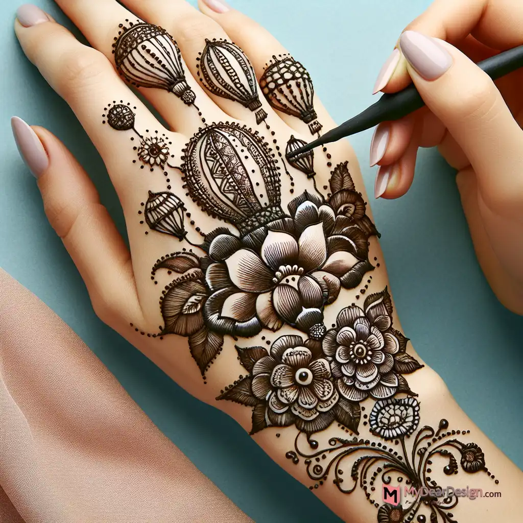 Classic Balloon Flower Mehndi Designs