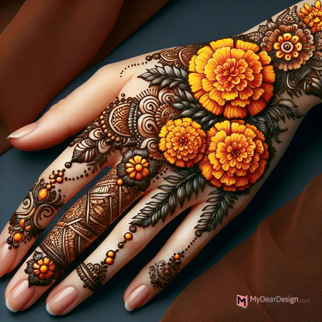 Classical Marigold Flower Henna Design