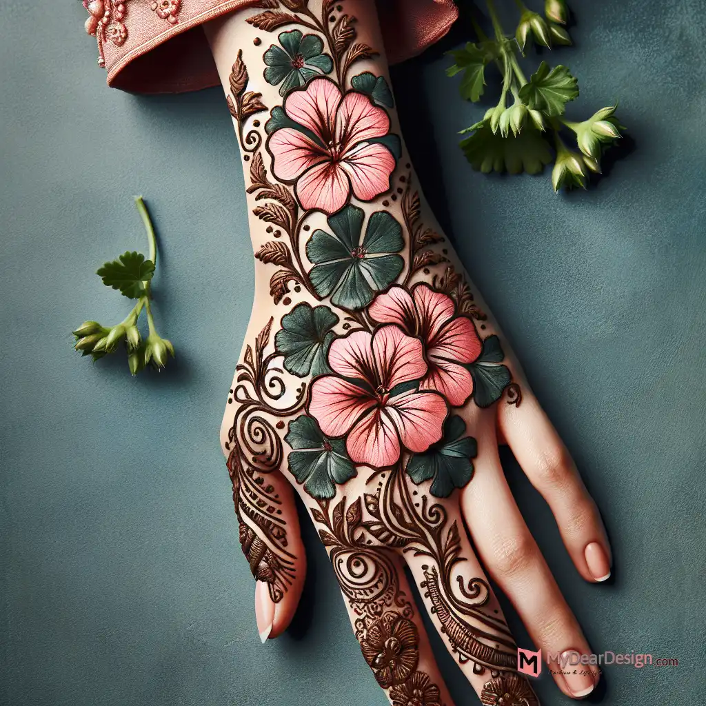 Geranium Flower Mehndi Design: Nature-Inspired Compositions