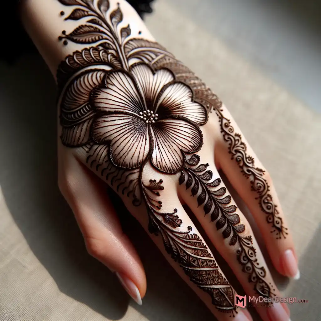 Single Petal Method Geranium Flower Mehndi Design