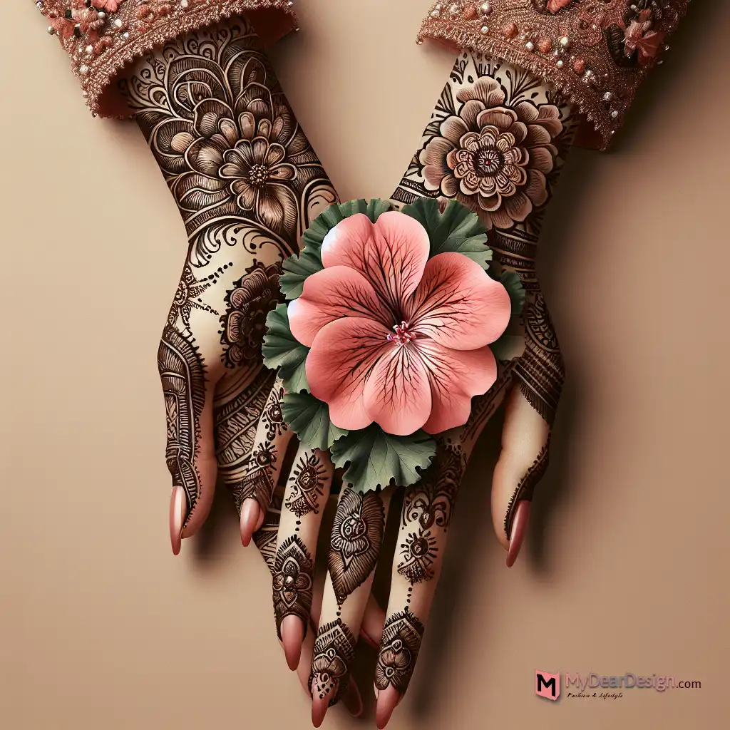 Bridal Designs Geranium Flower Mehndi Design