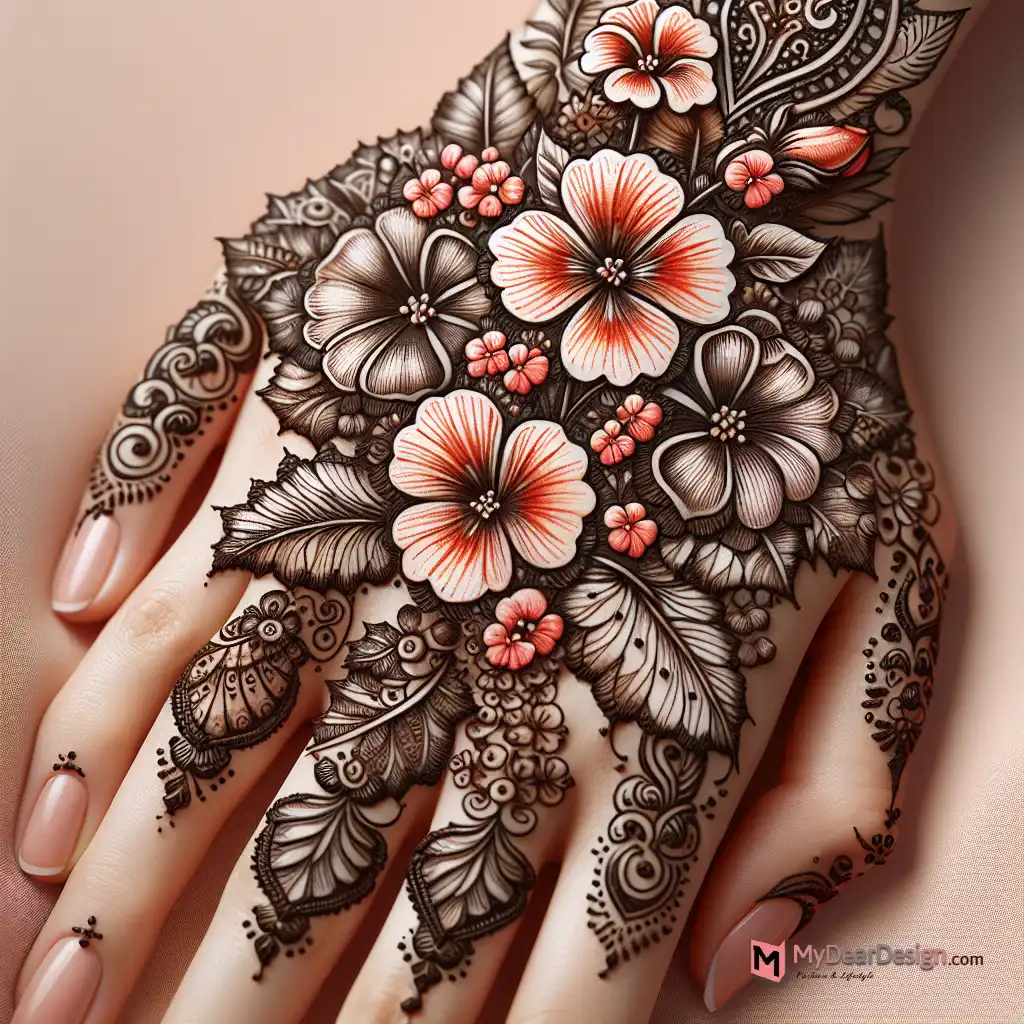 Geranium Flower Mehndi Design: Fusion Style