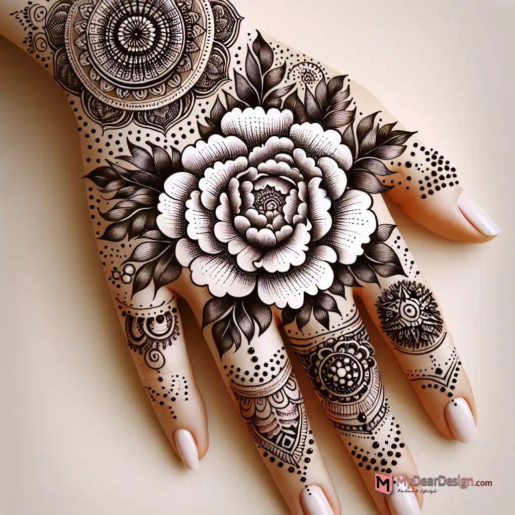 Intricate Peony Mandala Mehndi