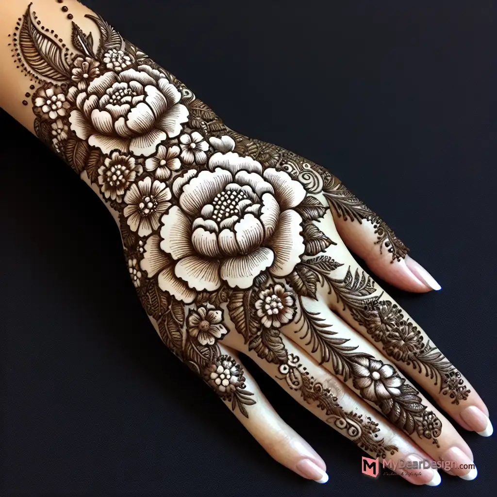 Full-hand peony Mehndi Design